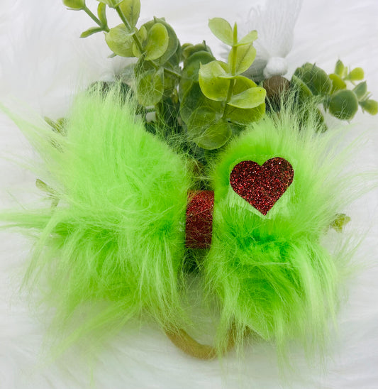 Grinch Hair Bow w/ Nylon Headband